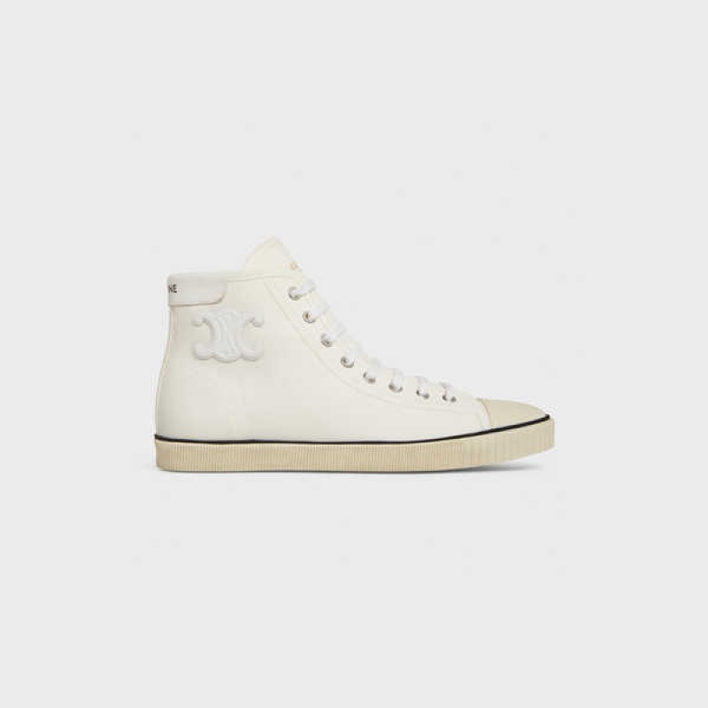 Off White Celine Blank Mid Lace Up with Toe in Canvas and Calfskin Sneakers | CL-592554