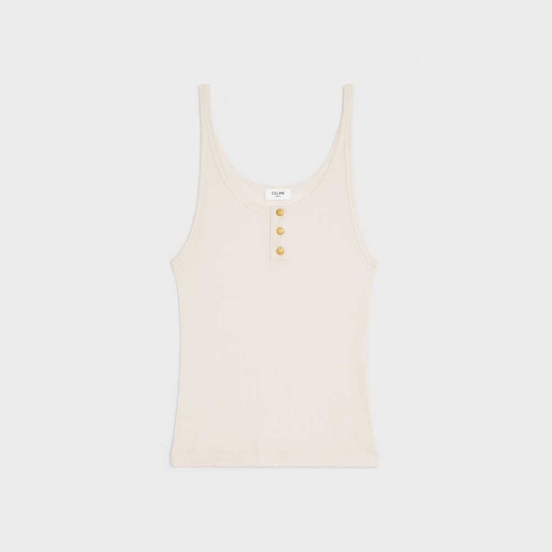 Off White Celine Buttoned tank in ribbed silk jersey Sweatshirts | CL-592797