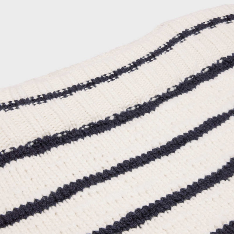 Off White / Navy Celine marinière boat neck in cashmere Knitwear | CL-592695