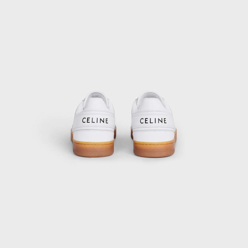 Optic White/Beige Celine TRAINER LOW LACE-UP in CALFSKIN Sneakers | CL-591903