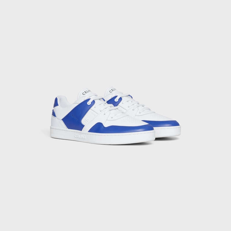 Optic White/Blue Celine C04 TRAINER LOW LACE-UP in CALFSKIN Sneakers | CL-591905