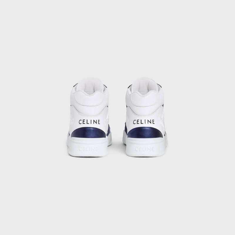 Optic White/Blue Celine C06 HIGH in CALFSKIN & METALLIC CALFSKIN Sneakers | CL-591908