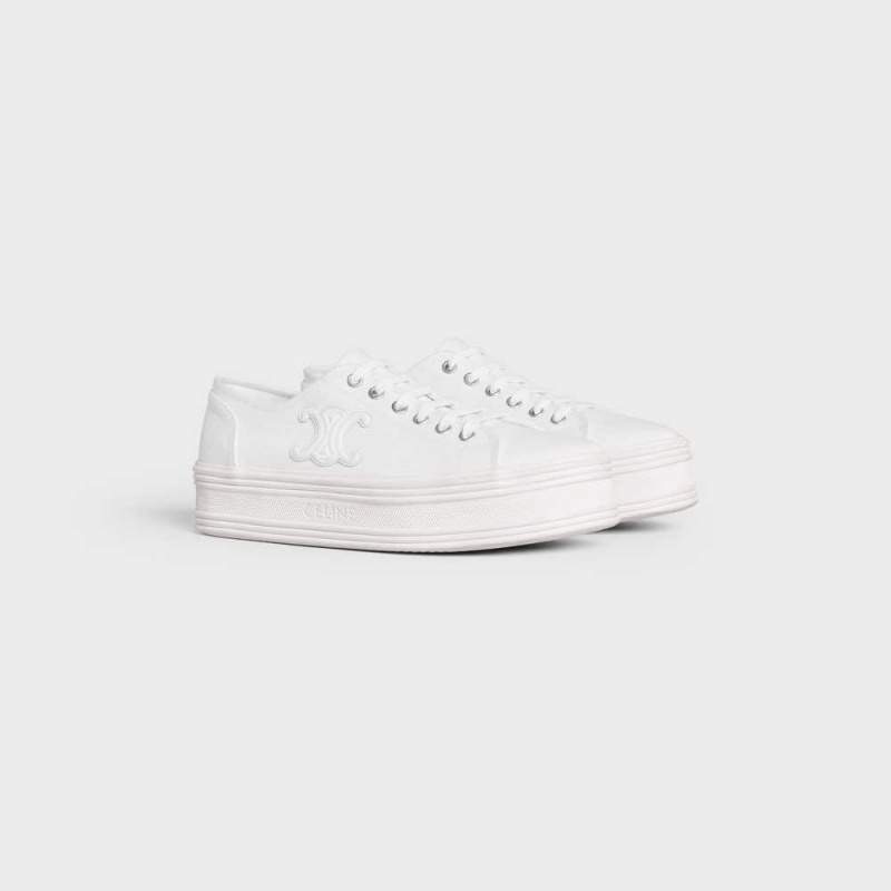 Optic White Celine JANE LOW LACE-UP in CANVAS AND CALFSKIN Sneakers | CL-592552