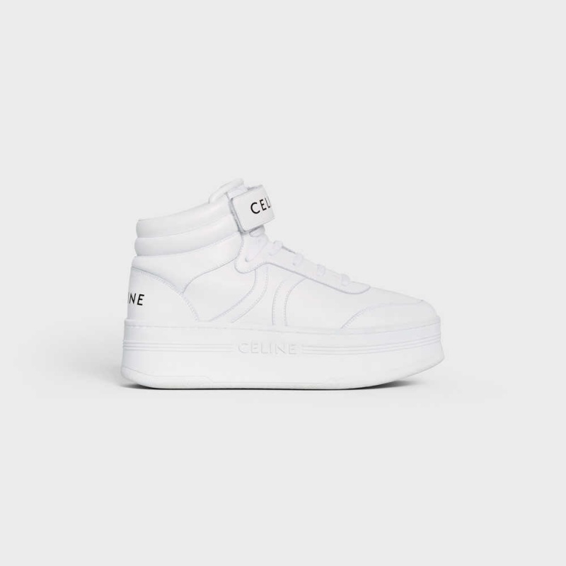 Optic White Celine MID BLOCK SNEAKERS WITH VELCRO AND WEDGE in CALFSKIN Sneakers | CL-592545