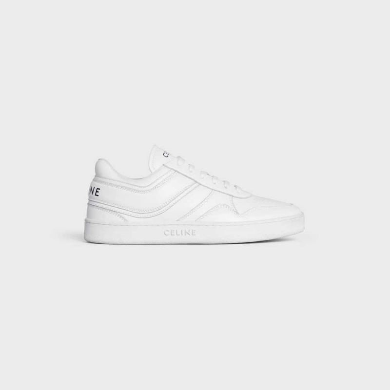 Optic White Celine TRAINER LOW LACE-UP in CALFSKIN Sneakers | CL-592551