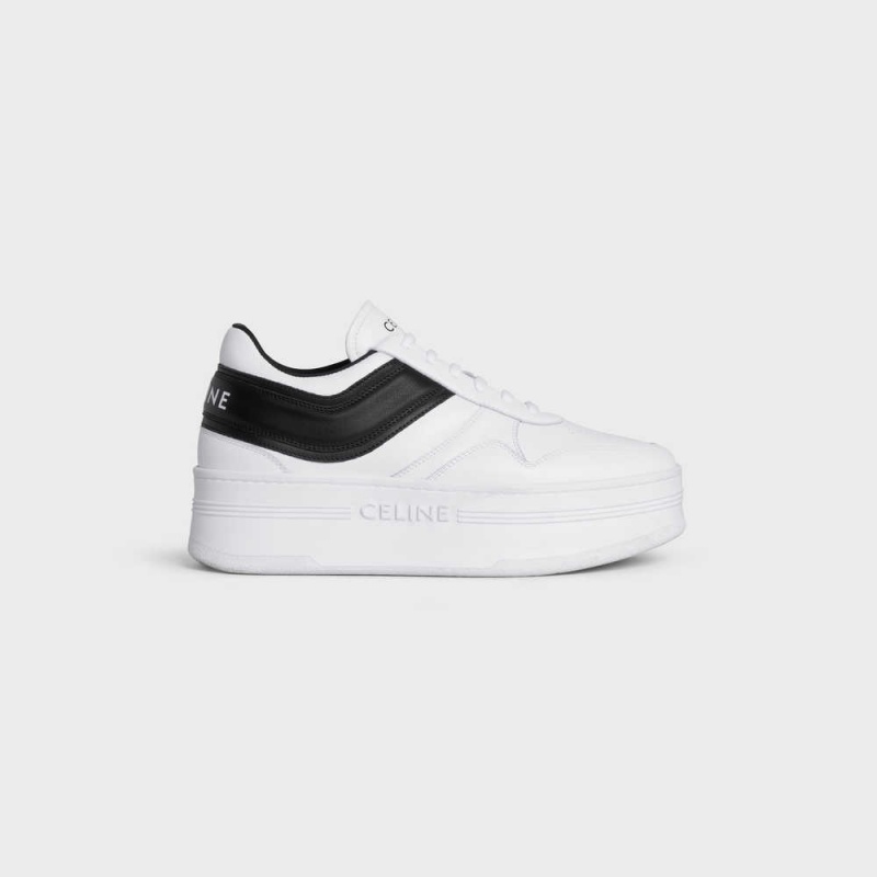 Optic White / Black Celine BLOCK SNEAKERS WITH WEDGE OUTSOLE in CALFSKIN Sneakers | CL-592546