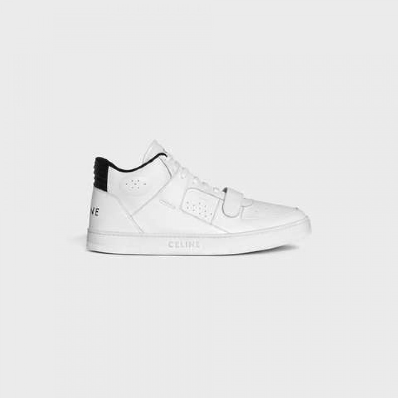 Optic White / Black Celine C02 MID WITH VELCRO in CALFSKIN Sneakers | CL-591912