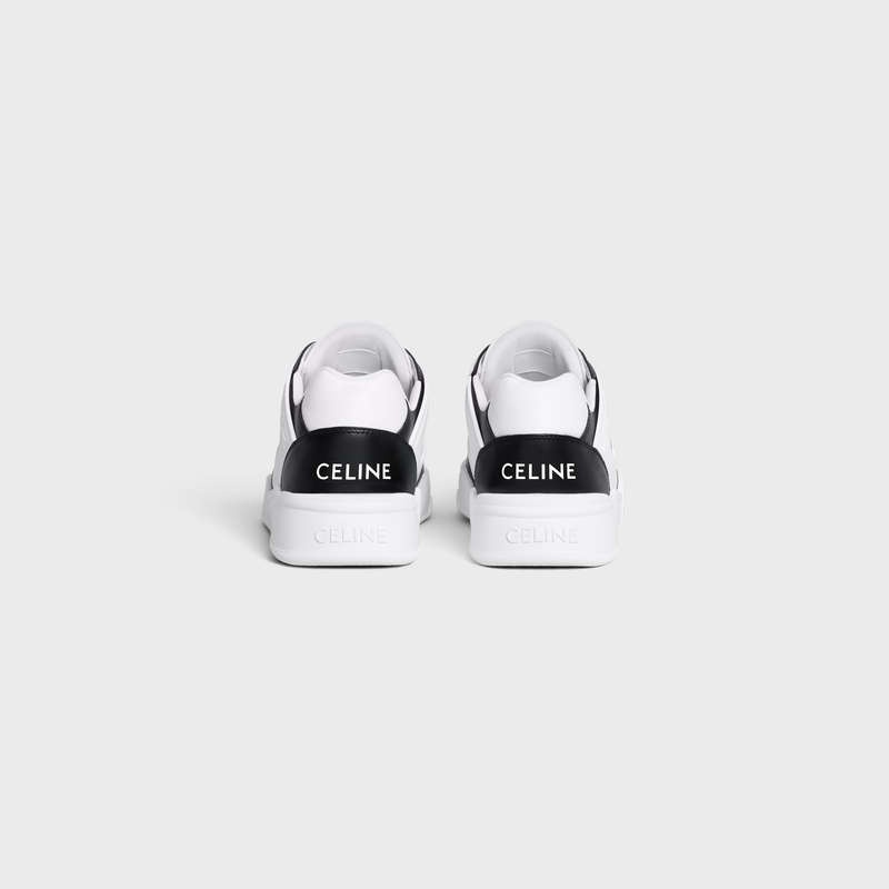 Optic White / Black Celine C07 TRAINER LOW LACE-UP in CALFSKIN Sneakers | CL-591897