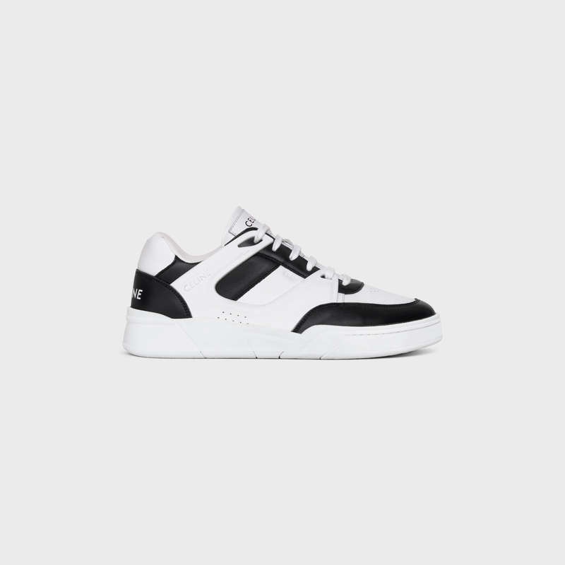 Optic White / Black Celine C07 TRAINER LOW LACE-UP in CALFSKIN Sneakers | CL-591897