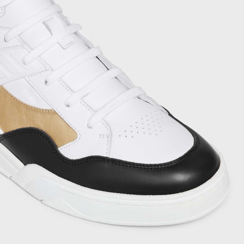 Optic white/Black/Red/Gold Celine C06 HIGH in CALFSKIN & LAMINATED CALFSKIN Sneakers | CL-591907