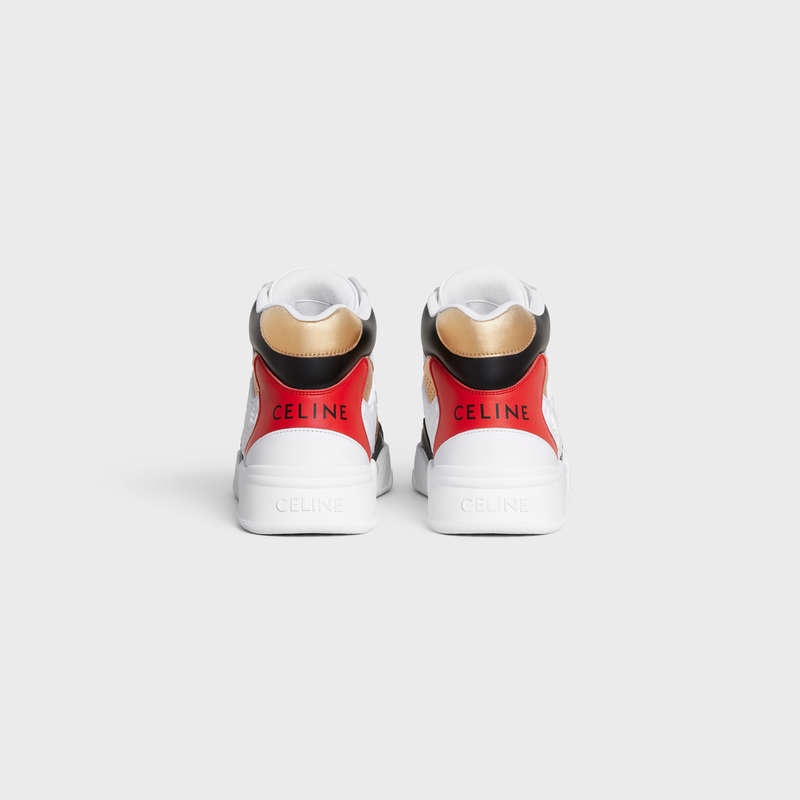 Optic white/Black/Red/Gold Celine C06 HIGH in CALFSKIN & LAMINATED CALFSKIN Sneakers | CL-591907