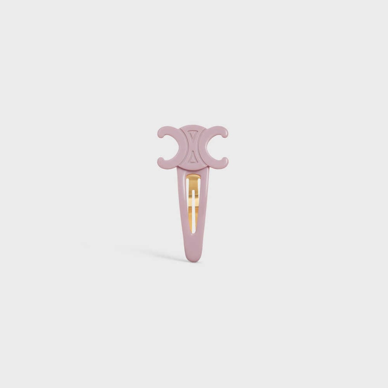 PASTEL PINK / GOLD Celine Triomphe Large Snap Hair Clip in Acetate and Steel with Gold Finish Hair Accessories | CL-592315