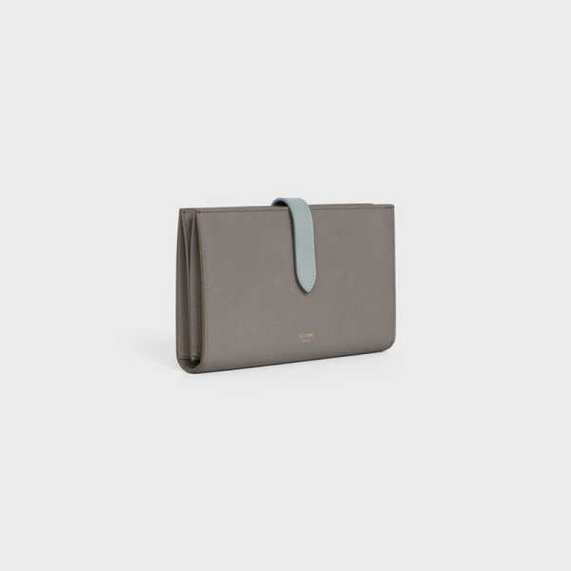 Pebble/ Mineral Celine Large strap in Bicolour Grained Calfskin Wallets | CL-592994