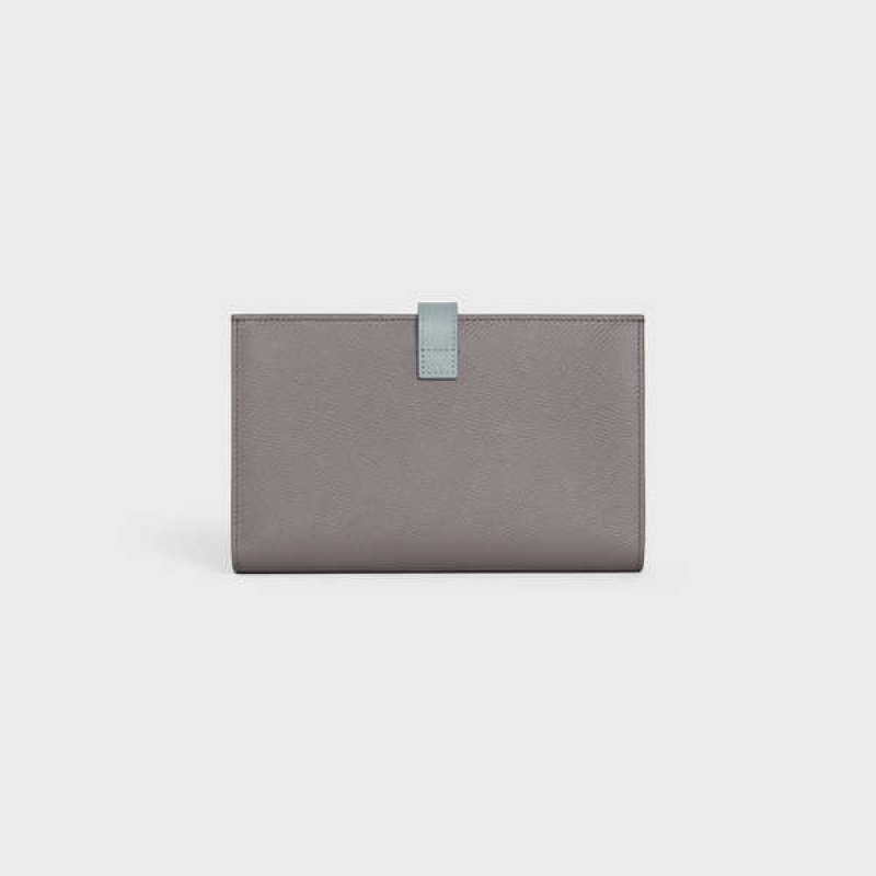 Pebble/ Mineral Celine Large strap in Bicolour Grained Calfskin Wallets | CL-592994