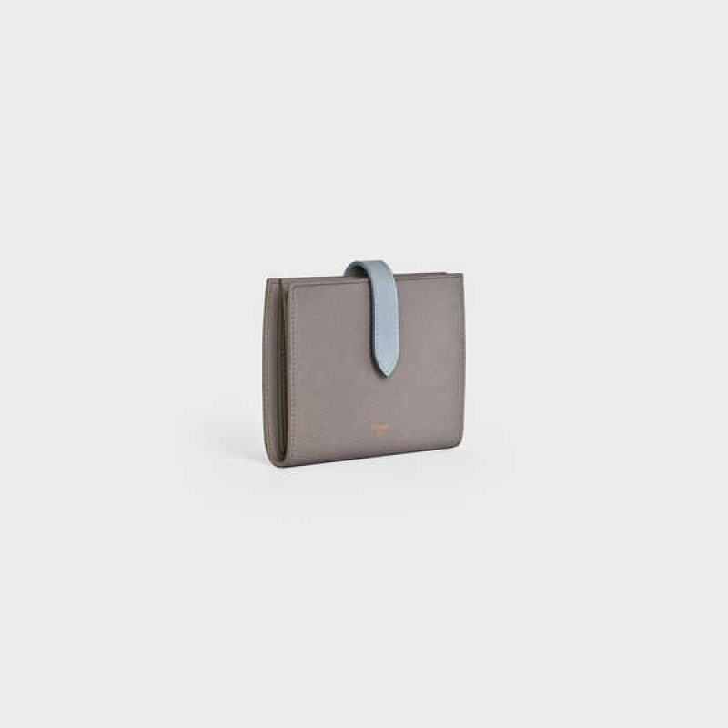 Pebble/ Mineral Celine Medium strap in Bicolour Grained Calfskin Wallets | CL-592991