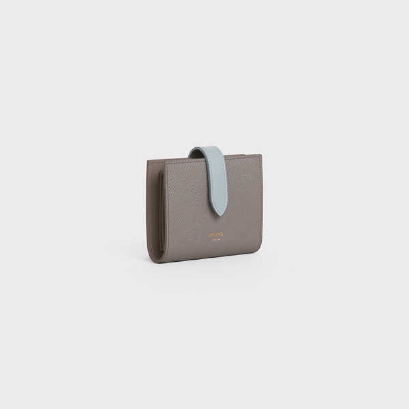 Pebble/ Mineral Celine Small Strap Essentials in Bicolour Grained Calfskin Wallets | CL-592987