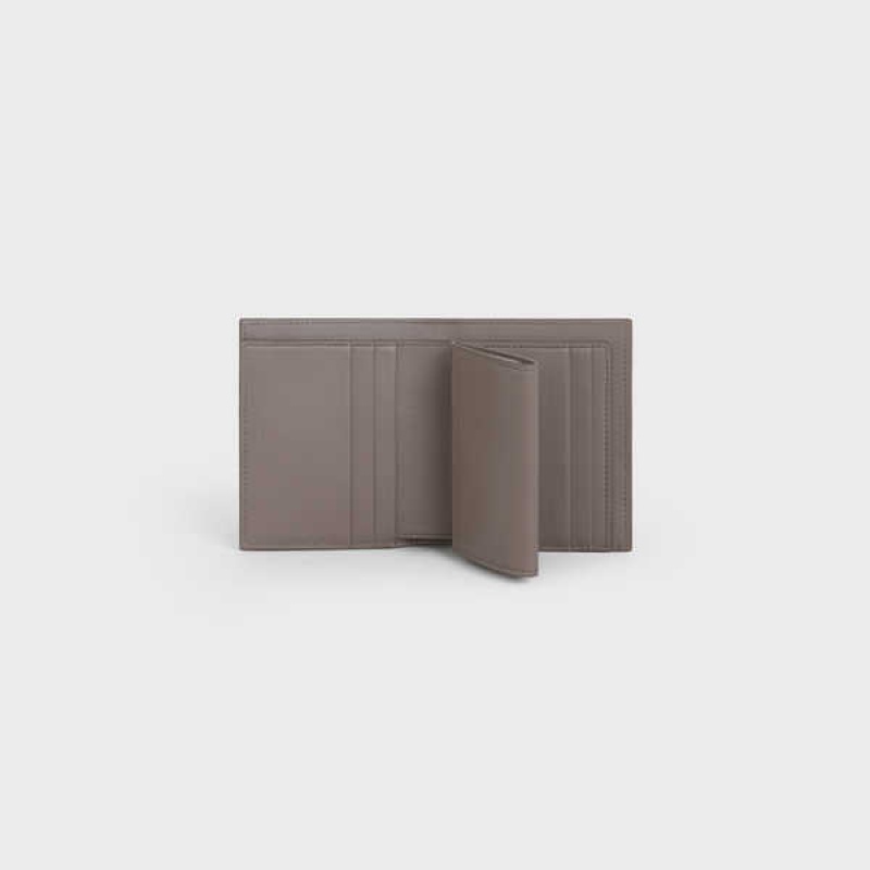 Pebble/ Mineral Celine Small Strap Essentials in Bicolour Grained Calfskin Wallets | CL-592987