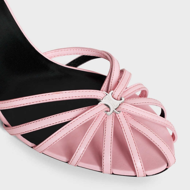 Pink Celine TRIOMPHE in KIDSKIN SILVER FINISHING Sandals | CL-592603