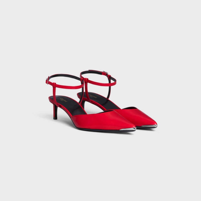 Pop Red Celine KITTEN WITH METAL TOE in KIDSKIN Pumps | CL-592566