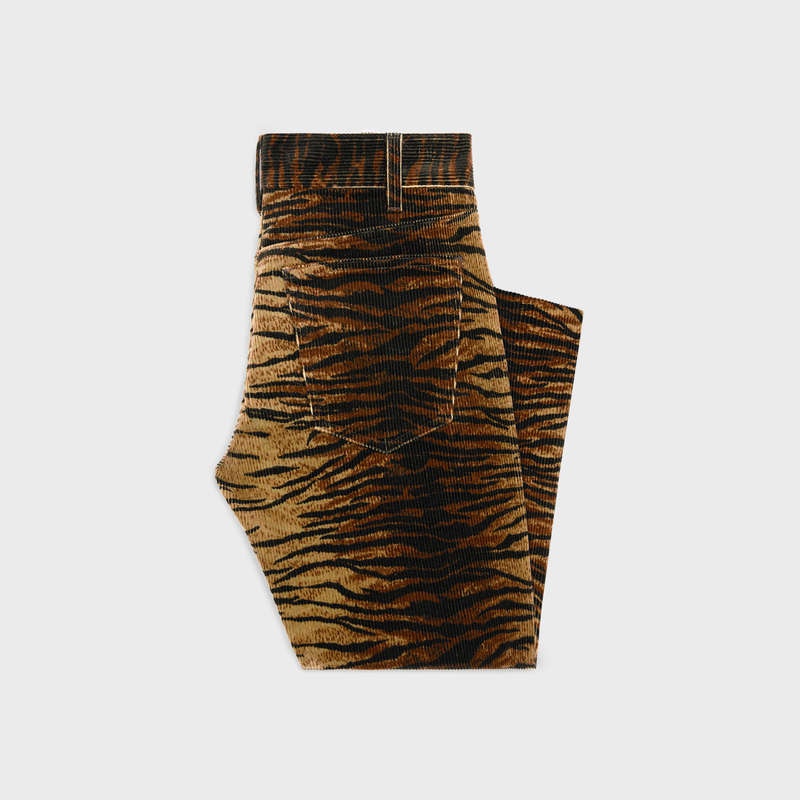 Raw Wash Celine dylan flared jeans in tiger-print corduroy Pants | CL-592045