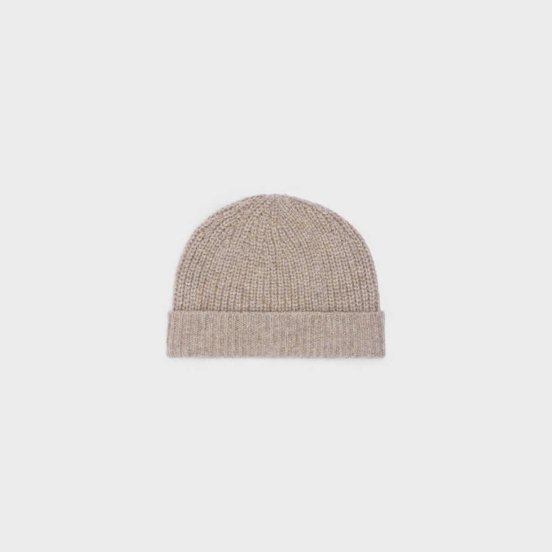 Sand Celine TRIOMPHE EMBROIDERED BEANIE IN SEAMLESS CASHMERE Hat | CL-592369