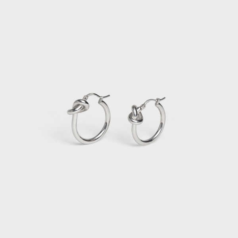 Silver Celine Knot Small Hoops in Brass with Rhodium finish Earrings | CL-592312