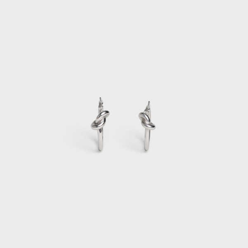 Silver Celine Knot Small Hoops in Brass with Rhodium finish Earrings | CL-592312