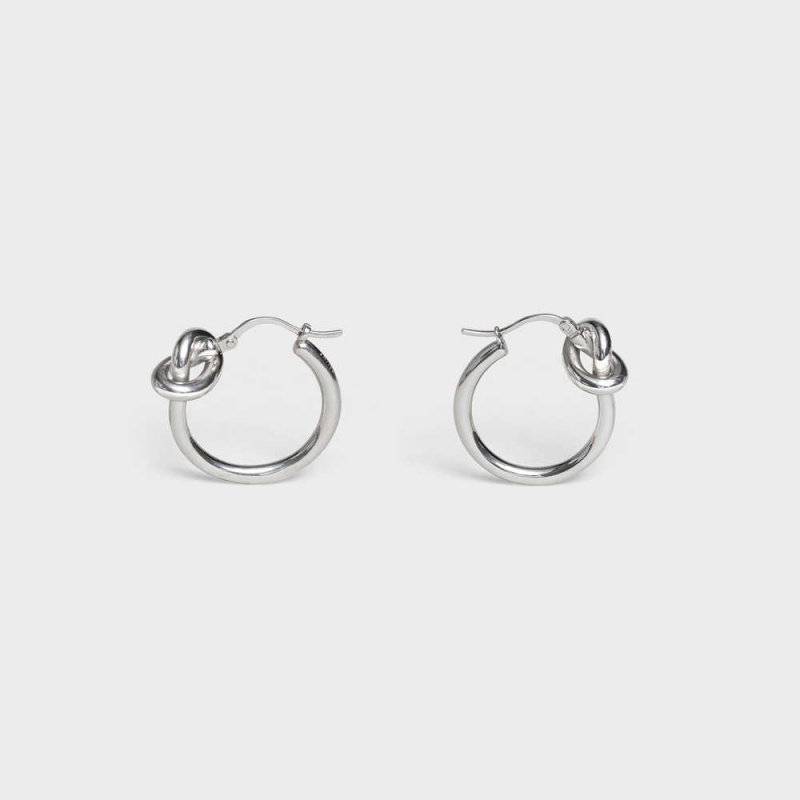 Silver Celine Knot Small Hoops in Brass with Rhodium finish Earrings | CL-592312