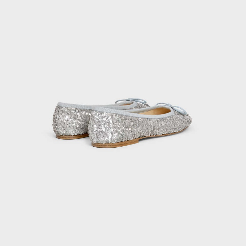 Silver Celine LES BALLERINES BALLERINA WITH TRIOMPHE LACES in SEQUINS Loafers | CL-592536