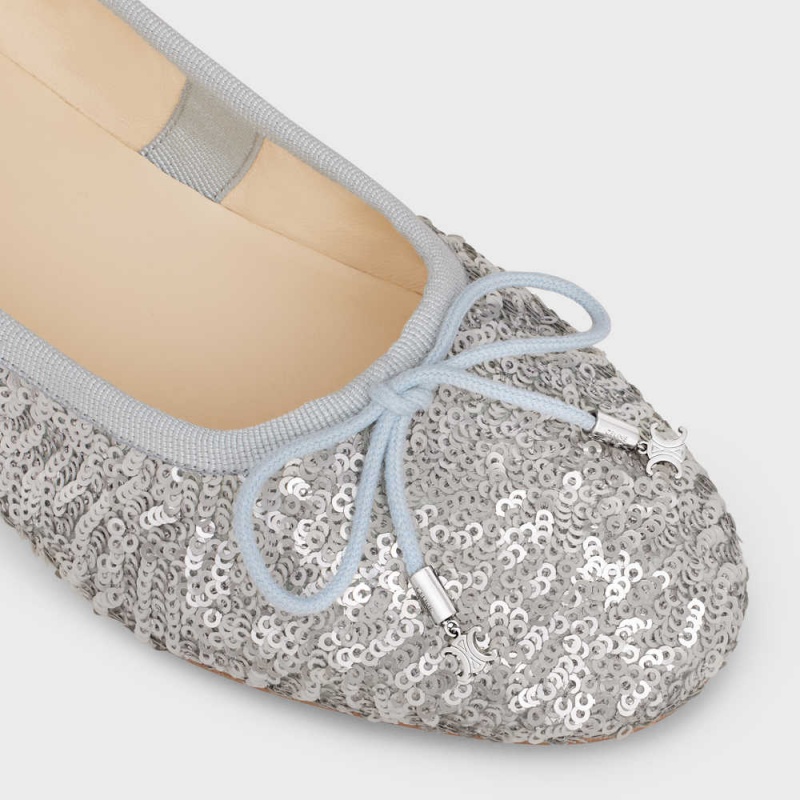 Silver Celine LES BALLERINES BALLERINA WITH TRIOMPHE LACES in SEQUINS Loafers | CL-592536