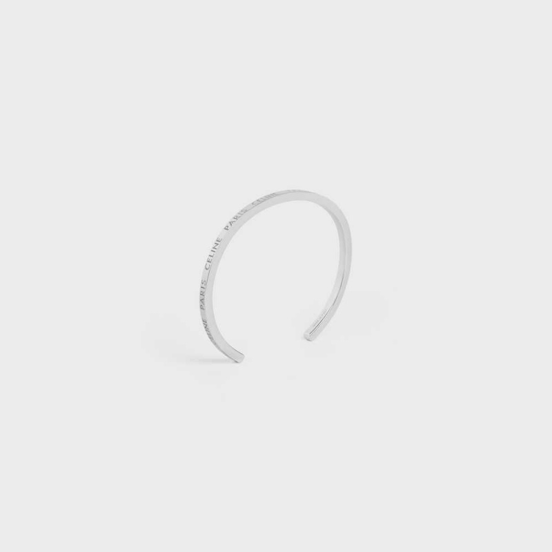 Silver Celine Paris Thin Cuff in Brass with Rhodium Finish Bracelets | CL-592216