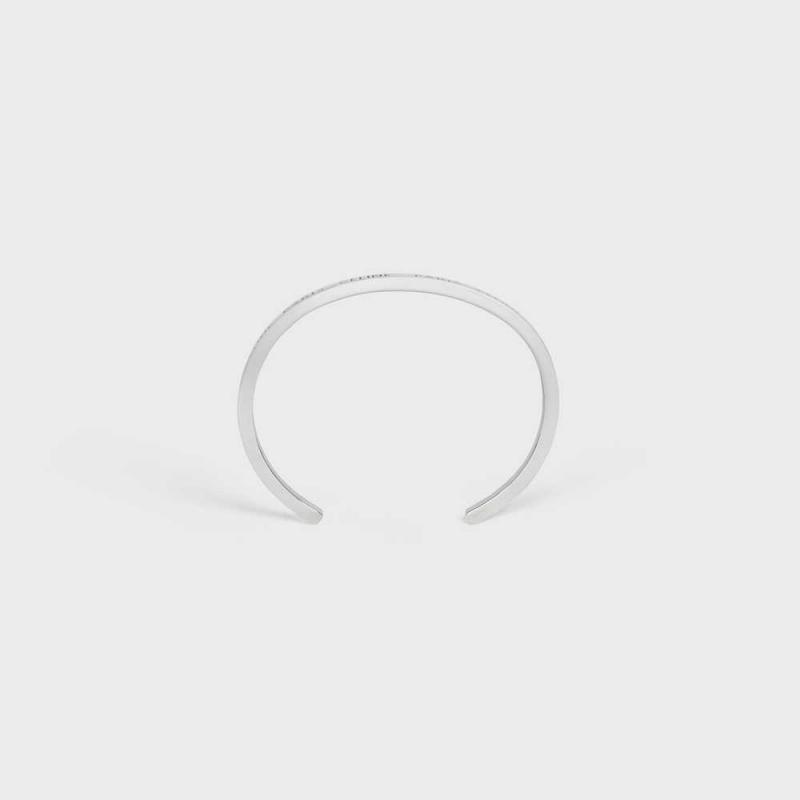 Silver Celine Paris Thin Cuff in Brass with Rhodium Finish Bracelets | CL-592216