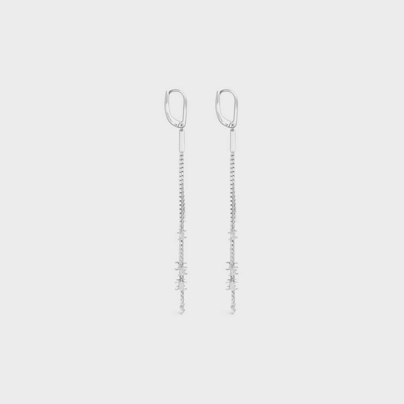 Silver Celine Triomphe Folk Fringe in Brass with Rhodium Finish Earrings | CL-592300