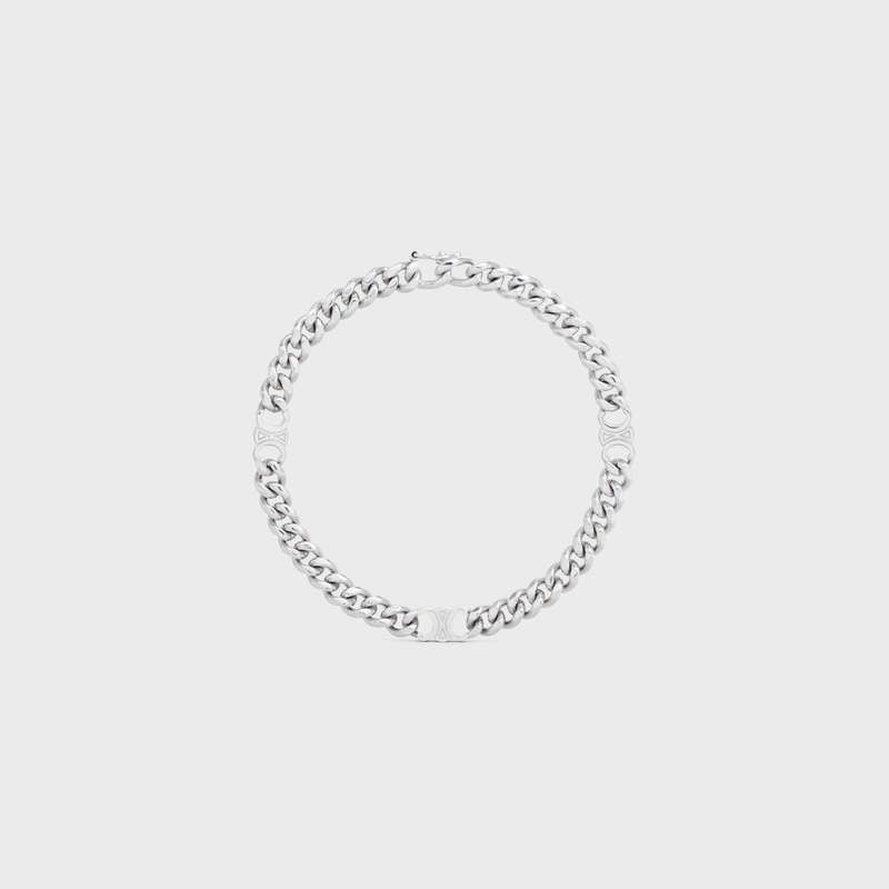 Silver Celine Triomphe Small Gourmette in Brass with Rhodium Finish Bracelets | CL-591654