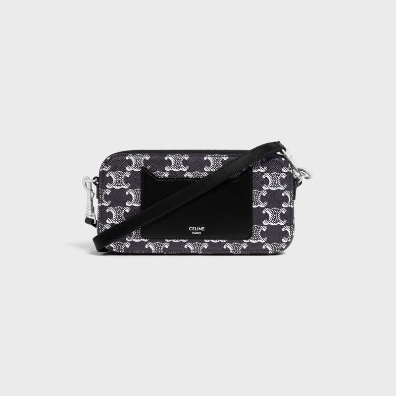 Silver / Black Celine Horizontal pouch in Triomphe Canvas and calfskin Pouch | CL-591779