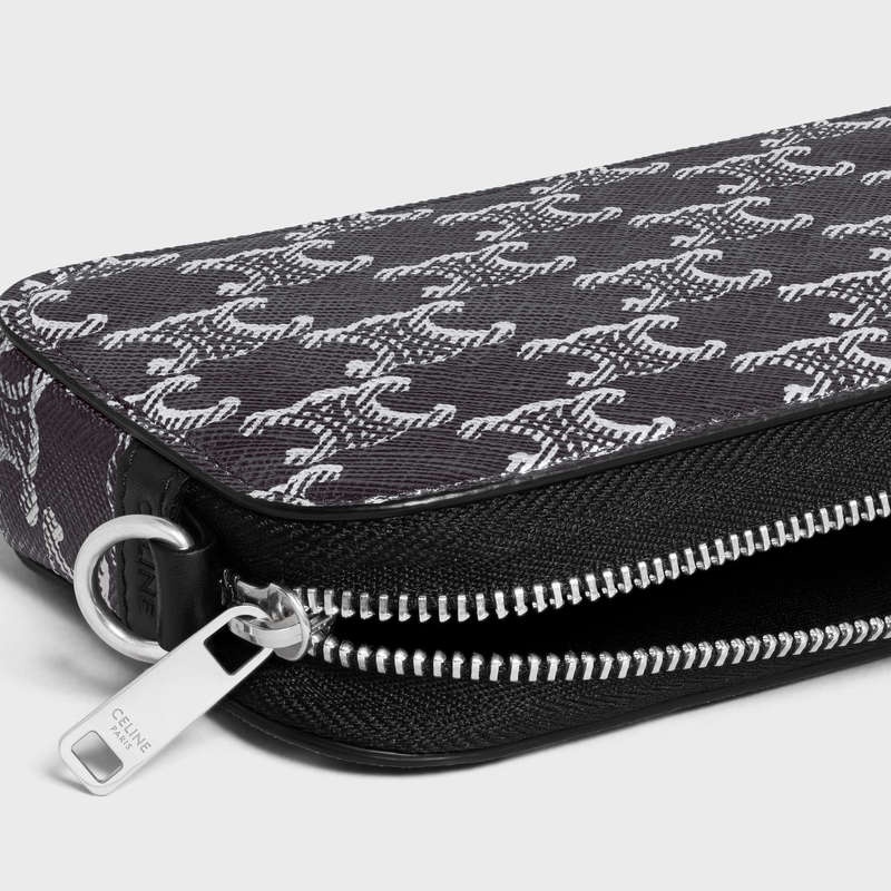 Silver / Black Celine Horizontal pouch in Triomphe Canvas and calfskin Pouch | CL-591779