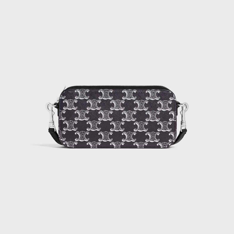 Silver / Black Celine Horizontal pouch in Triomphe Canvas and calfskin Pouch | CL-591779