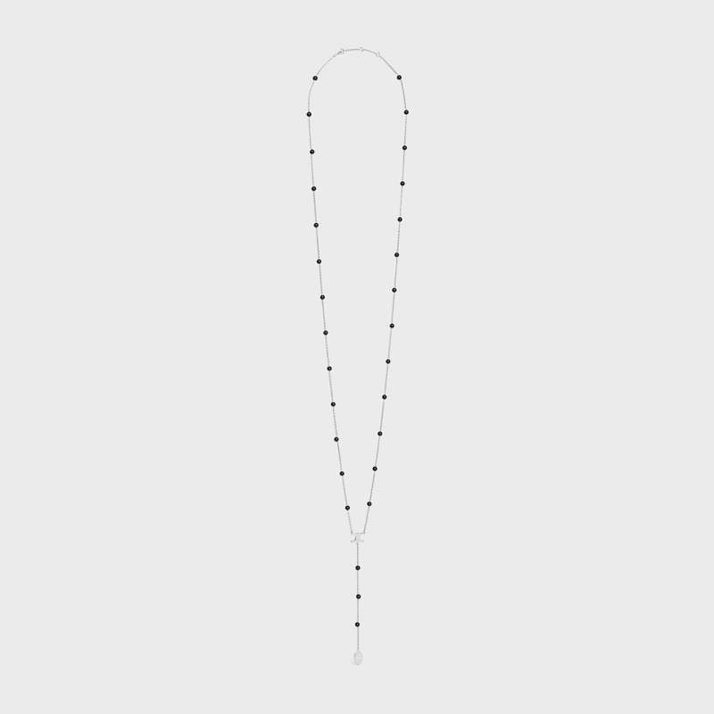 Silver / Black Celine Triomphe Long in Brass with Rhodium Finish and Onyx Necklaces | CL-591666