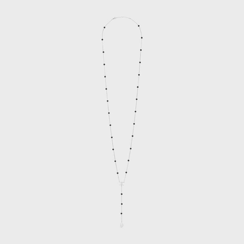 Silver / Black Celine Triomphe Long in Brass with Rhodium Finish and Onyx Necklaces | CL-591666