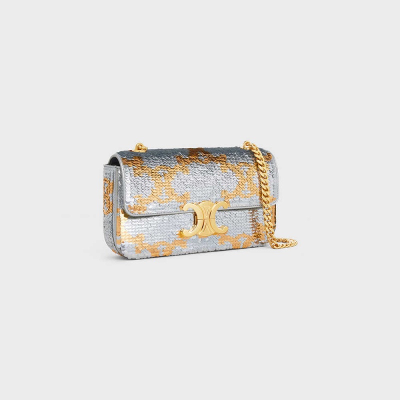 Silver / Gold Celine CHAIN SHOULDER BAG in SEQUINS Triomphe | CL-593230