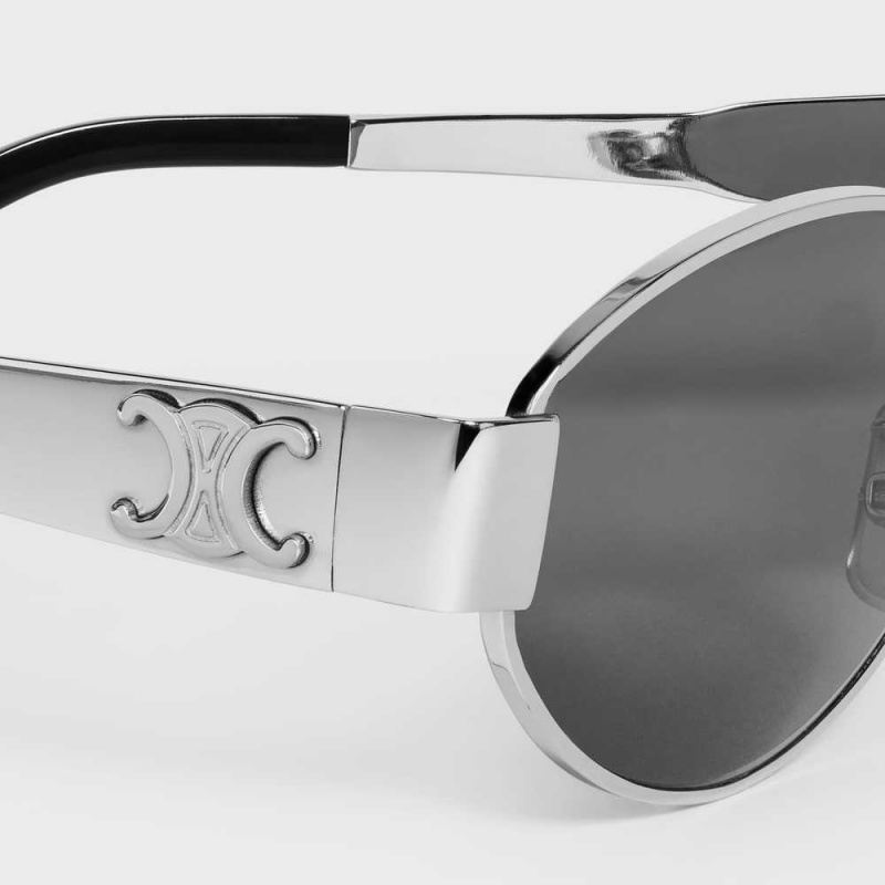 Silver / Smoke Celine Triomphe Metal 01 in Metal Sunglasses | CL-592400