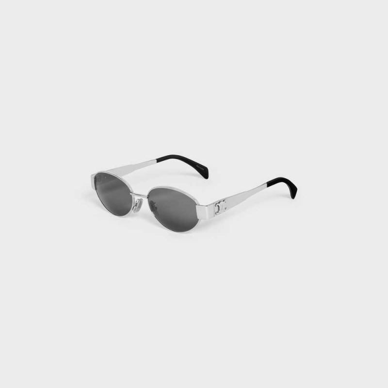 Silver / Smoke Celine Triomphe Metal 01 in Metal Sunglasses | CL-592400