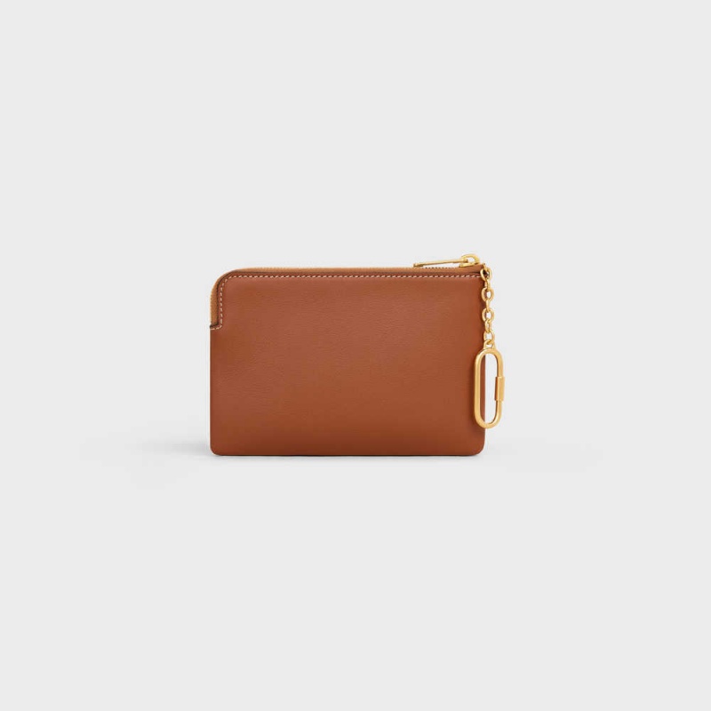 Tan Celine COAND CARD POUCH CUIR TRIOMPHE SMOOTH CALFSKIN Card Holders | CL-592951