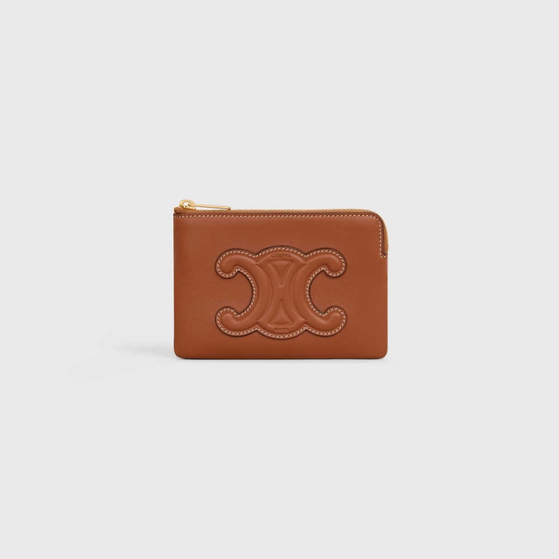 Tan Celine COAND CARD POUCH CUIR TRIOMPHE SMOOTH CALFSKIN Card Holders | CL-592951