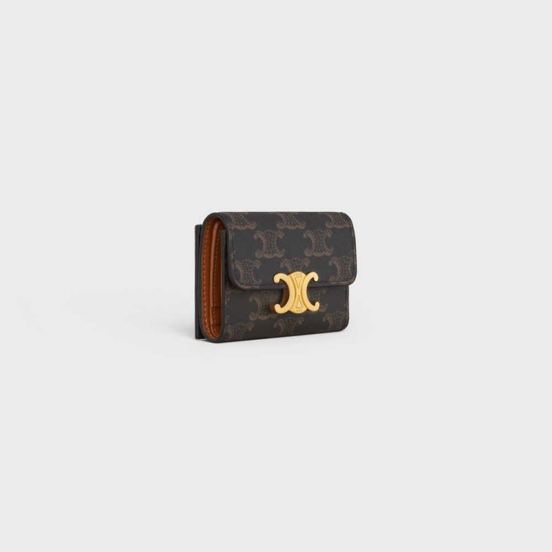 Tan Celine COMPACT WITH COIN TRIOMPHE in triomphe canvas Wallets | CL-592980