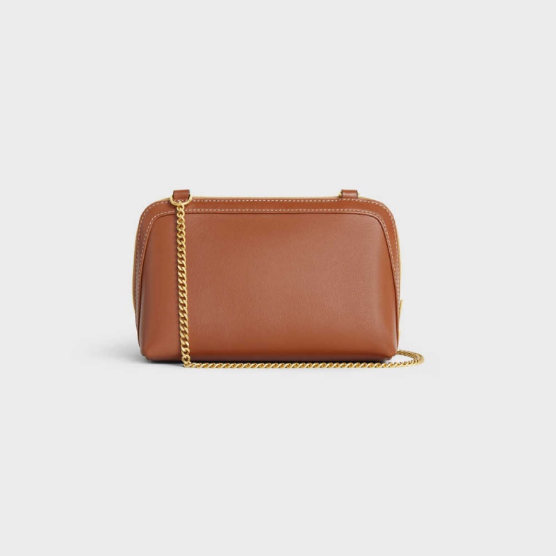 Tan Celine Clutch on Chain Cuir triomphe in smooth calfskin Mini Bags | CL-593033