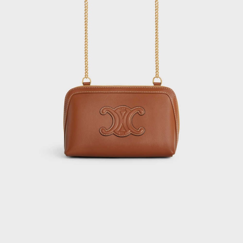 Tan Celine Clutch on Chain Cuir triomphe in smooth calfskin Mini Bags | CL-593033