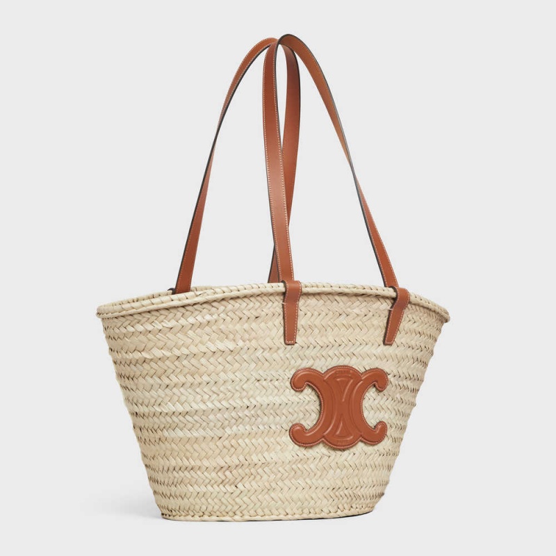 Tan Celine Medium Triomphe Classic in palm leaves and Calfskin Panier | CL-593069