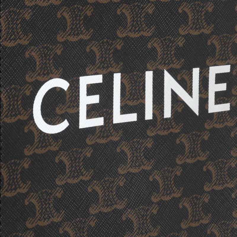 Tan Celine Mini Vertical Cabas in and calfskin with print Triomphe Canvas | CL-593134