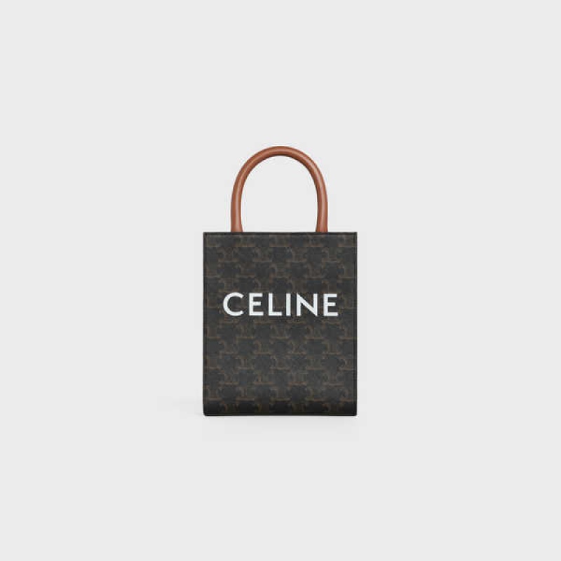 Tan Celine Mini Vertical Cabas in and calfskin with print Triomphe Canvas | CL-593134